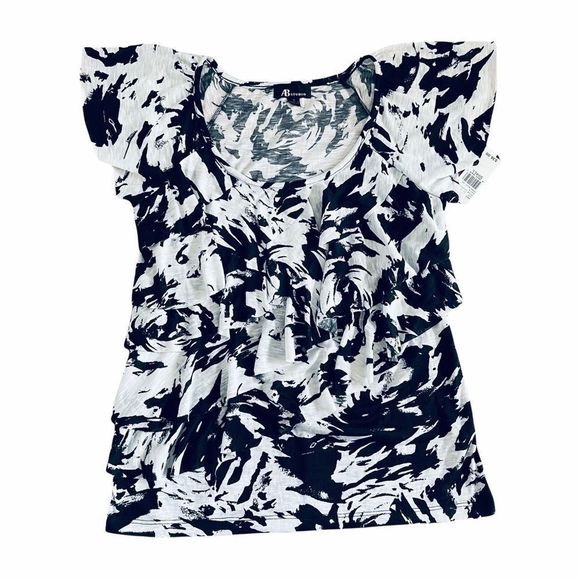 NWT Ab Studio Asymmetrical Knit Top S Tiered Ruffles - Picture 11 of 12